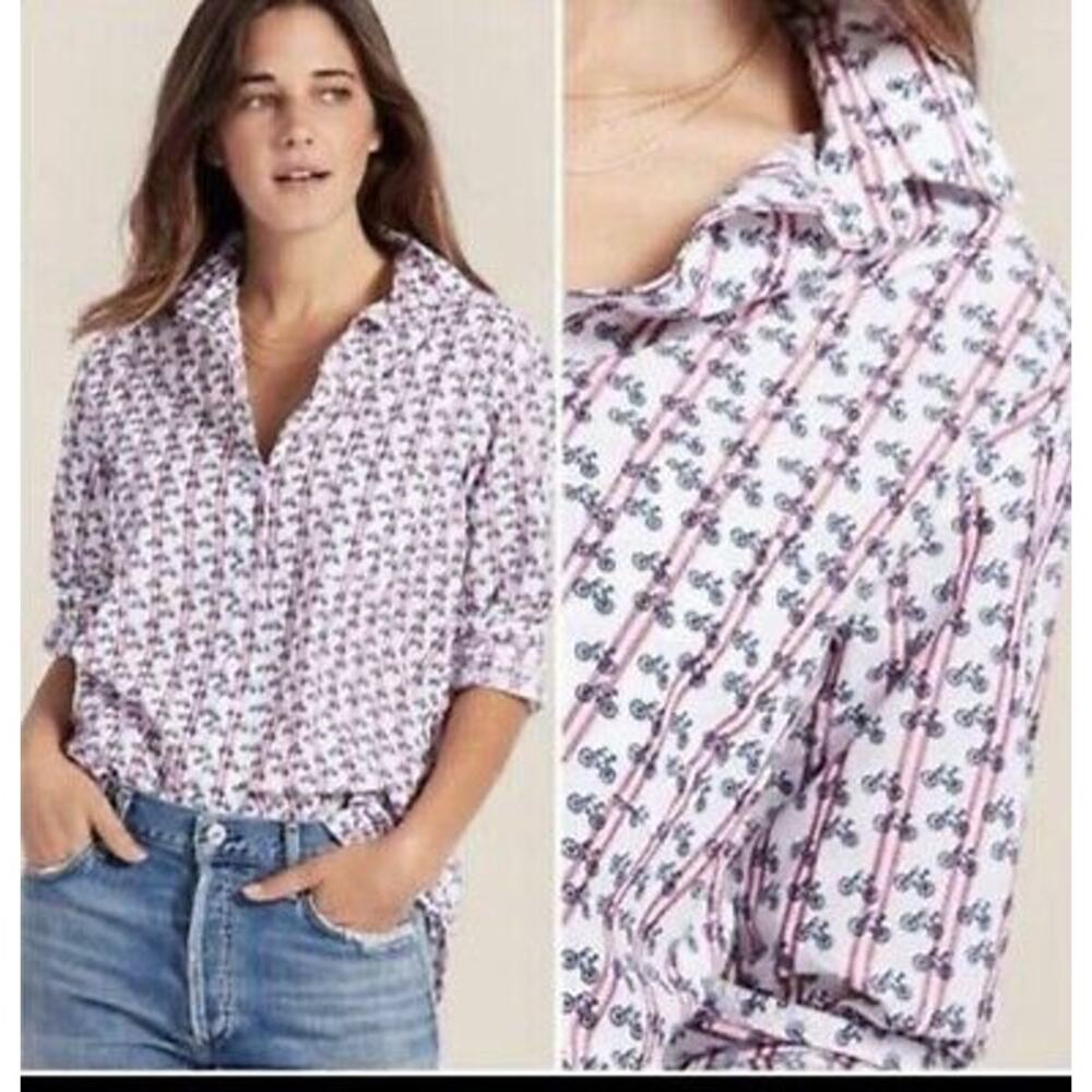 Grayson The Hero Button Up Shirt Bicycle Print Women's Small 02 White